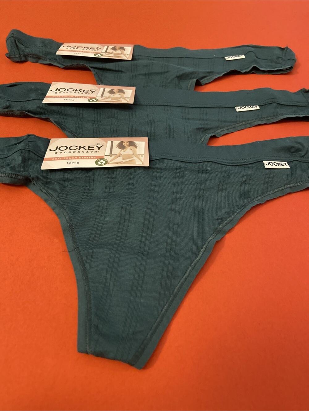 NEW! 3 Pairs! Womens’ Jockey Green Soft Touch Thong W Logo Band / Medium